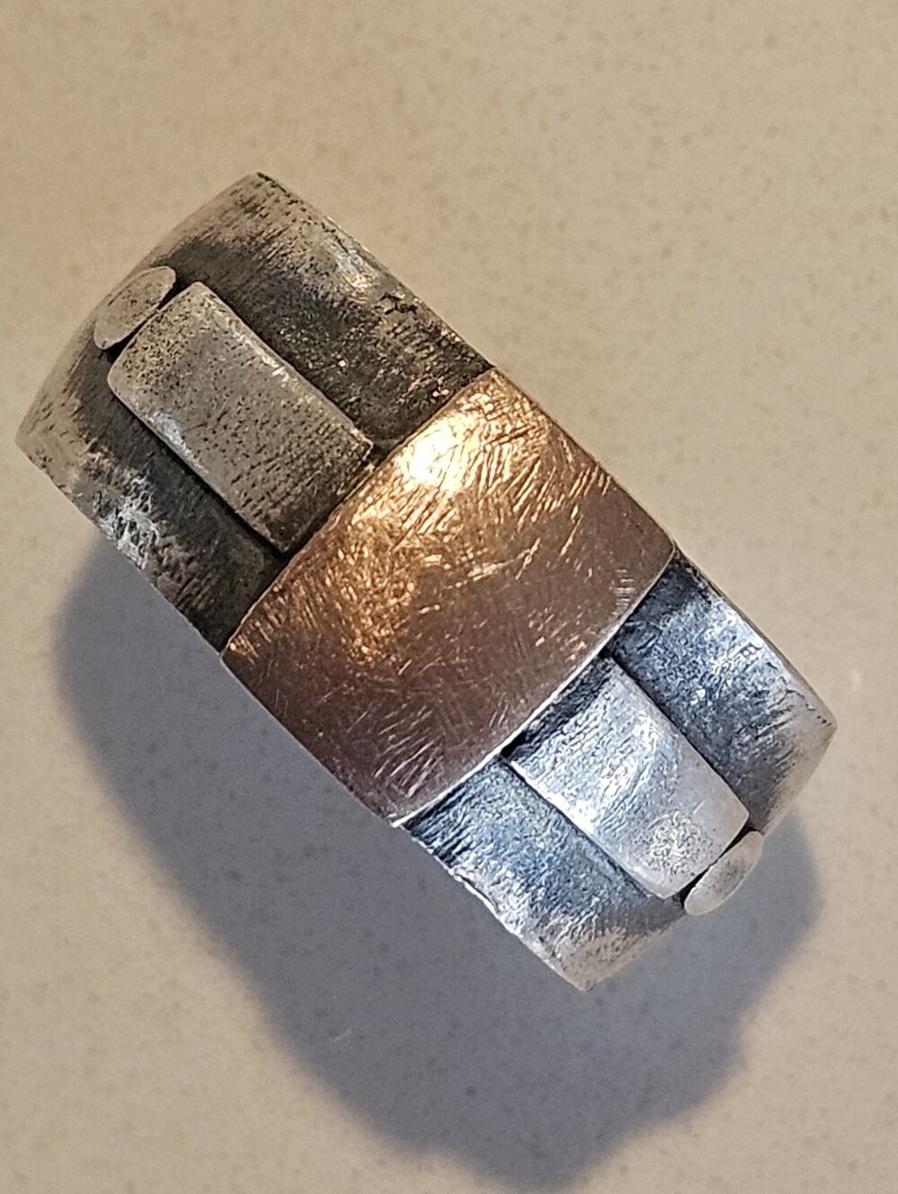Luxury Modern Handcrafted 14k Sterling Silver Two-Tone Brutalist Statement Ring